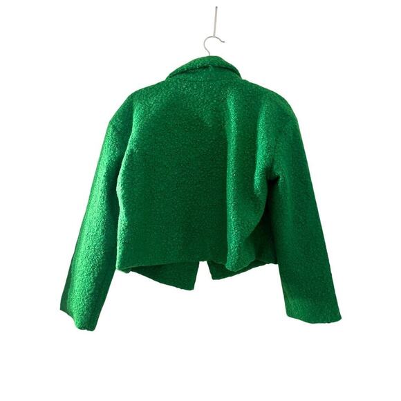 NWT Hers & Mine Cropped Fuzzy Jacket Open Front Womens Green Size Medium - Picture 4 of 5